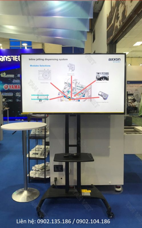 Cho thuê Tivi LCD chân đứng bánh xe giới thiệu sản phẩm tại triển lãm máy và thiết bị công nghiệp
